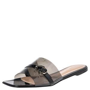 Pre Owned Gianvito Rossi Black PVC and Patent Leather Gemini Slide Flats Size 41