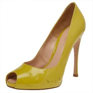 Pre Owned Gianvito Rossi Mustard Patent Leather Peep Toe Pumps Size 36