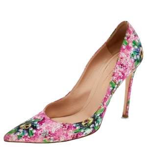 Pre Owned Gianvito Rossi Multicolor Floral Printed Fabric Lisa Ponker Pointed Toe Pumps Size 38