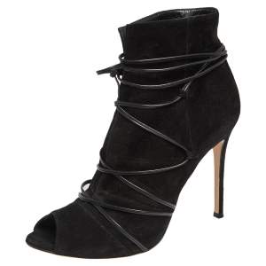 Pre Owned Gianvito Rossi Black Suede Ellie Open Toe Ankle Boots Size 40