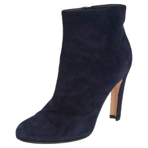 Gianvito Rossi Navy-Blue Suede Helena Ankle Boots Size 37