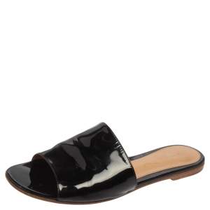 Pre Owned Gianvito Rossi Black Patent Leather Flat Slides Size 36.5