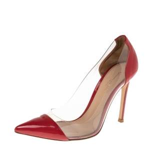 Gianvito Rossi Red Patent Leather And PVC Plexi Pointed Toe Pumps Size 36.5