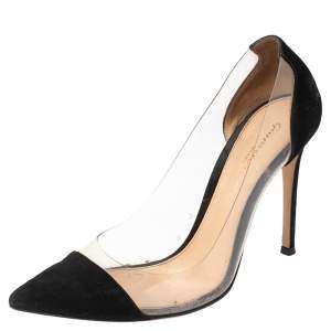 Pre Owned Gianvito Rossi Black Suede And PVC Plexi Pointed Toe Pumps Size 36.5