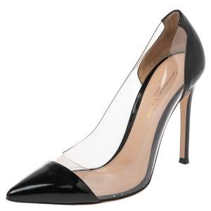 Pre Owned Gianvito Rossi Black Patent Leather And PVC Plexi Pumps Size 38