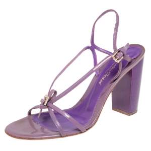 Pre Owned Gianvito Rossi Purple/Brown Patent Leather Slingback Sandals Size 37.5