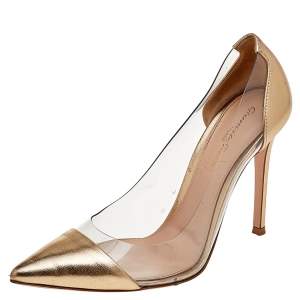 Pre Owned Gianvito Rossi Gold Leather And PVC Plexi Pumps Size 38