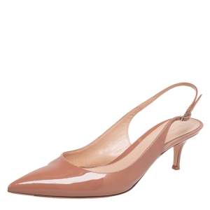Pre Owned Gianvito Rossi Beige Patent Leather Anna Slingback Pumps Size 40.5