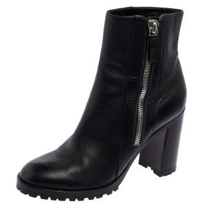 Pre Owned Gianvito Rossi Black Leather Round Toe Block Heel Ankle Boots Size 40