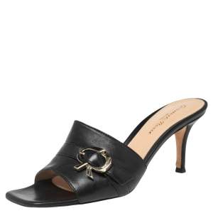 Pre Owned Gianvito Rossi Black Leather Buckle Detail Sandals Size 35