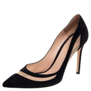 Pre Owned Gianvito Rossi Black Suede and Mesh Pointed Toe Pumps Size 38