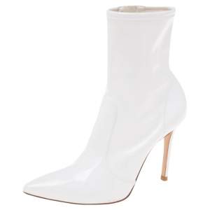 Pre Owned Gianvito Rossi White Patent Leather Zipper Ankle Boots Size 37