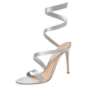 Pre Owned Gianvito Rossi Grey Satin Opera Sandals Size 41.5