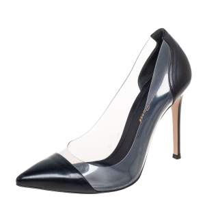 Pre Owned Gianvito Rossi Black Leather And PVC Plexi Pumps Size 36.5