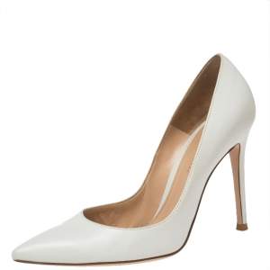 Pre Owned Gianvito Rossi White Leather Pointed Toe Pumps Size 37.5