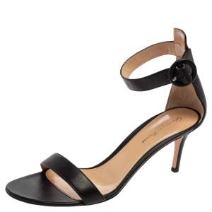 Pre Owned Gianvito Rossi Black Leather Ankle Strap Sandals Size 38