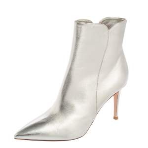 Pre Owned Gianvito Rossi Silver Leather  Ankle Boots Size 39.5