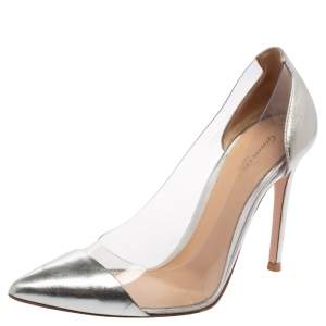 Pre Owned Gianvito Rossi Silver Leather and PVC Plexi Pumps Size 36.5