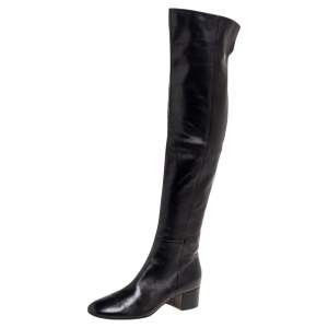 Pre Owned Gianvito Rossi Black Leather Over The Knee Boots Size 39.5