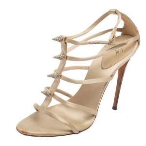 Gianvito Rossi Grey Satin Embellished Strappy Sandals Size 37
