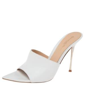 Pre Owned Gianvito Rossi White Leather Alise Open-Toe Mules Size 38