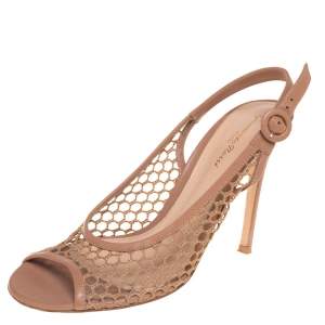 Pre Owned Gianvito Rossi Beige Leather And Mesh Slingback Sandals Size 39.5