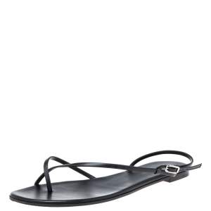 Pre Owned Gianvito Rossi Black Leather Crossover Strap Flat Sandals Size 37