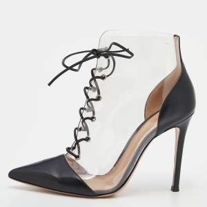 Pre Owned Gianvito Rossi Black Leather and PVC Icon Ankle Boots Size 37