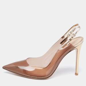 Pre Owned Gianvito Rossi Brown PVC And Leather Kyle 105 Ankle Strap Sandals Size 39