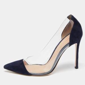 Pre Owned Gianvito Rossi Navy Blue Suede  And PVC Plexi  Pumps Size 36