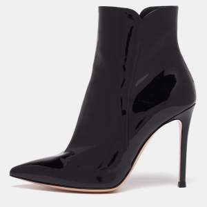 Pre Owned Gianvito Rossi Black Patent Leather Zipper Ankle Boots  Size 36.5