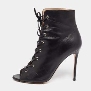 Pre Owned Gianvito Rossi Black Leather Open Toe Lace Up Ankle Boots Size 41