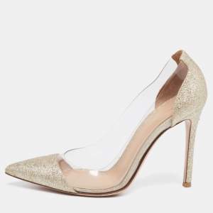 Pre Owned Gianvito Rossi Gold Glitter and PVC Plexi Pumps Size 38