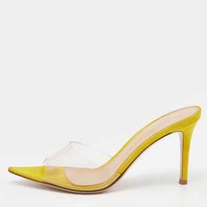 Pre Owned Gianvito Rossi Clear/Yellow PVC And Suede Elle 105 Slide Sandals Size 37