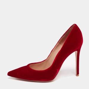 Pre Owned Gianvito Rossi Red Velevt Pointed Toe Pumps Size 38