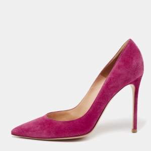 Pre Owned Gianvito Rossi Shocking Pink Suede Pointed-Toe Pumps Size 39.5