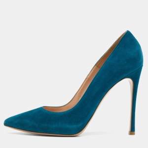 Pre Owned Gianvito Rossi Teal Blue Suede Gianvito Pointed Toe Pumps Size 40