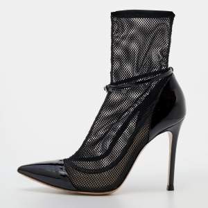 Gianvito Rossi Black Mesh And Patent Leather Idol Booties Size 36.5