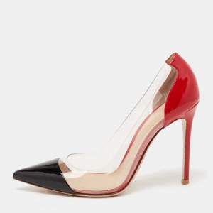 Pre Owned Gianvito Rossi Black/Red Patent And PVC Plexi Pointed Toe Pumps Size 39.5