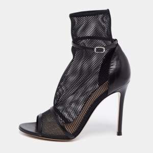 Pre Owned Gianvito Rossi Black Mesh and Leather Idol Open-Toe Ankle Booties Size 36