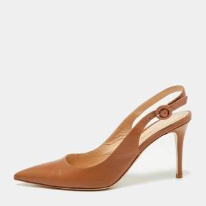 Pre Owned Gianvito Rossi Brown Leather Pointed Toe Slingback Sandals Size 39.5