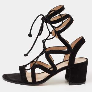 Pre Owned Gianvito Rossi Black Suede Gladiator Block Heel Sandals Size 39