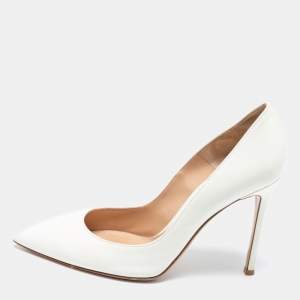 Pre Owned Gianvito Rossi White Patent Leather Pointed Toe Pumps Size 38.5