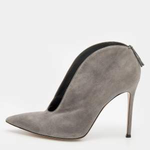 Pre Owned Gianvito Rossi Grey Suede V Neck Booties Size 40