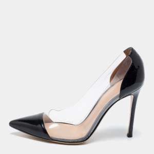 Pre Owned Gianvitto Rossi Black Patent Leather And PVC Plexi Pointed Toe Pumps Size 38