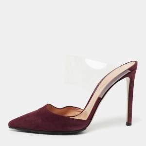 Gianvito Rossi Burgundy Suede and PVC Plexi Pointed Toe Mule Sandals Size 38