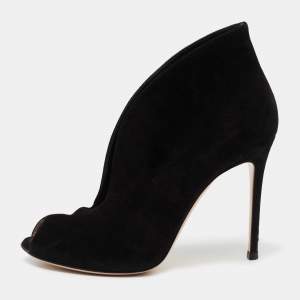 Pre Owned Gianvito Rossi Black Suede Vamp Peep-Toe Booties Size 39
