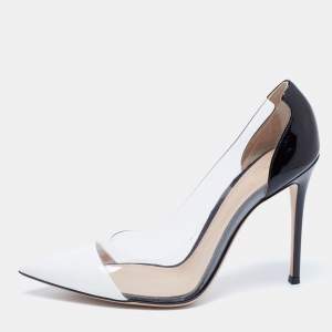 Pre Owned Gianvito Rossi Black/White Patent  Leather and PVC Plexi Pumps Size 41
