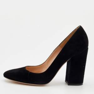 Pre Owned Gianvito Rossi Black Suede Piper Block Heel Pumps Size 41