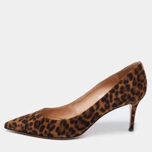 Pre Owned Gianvito Rossi Brown/Black Leopard Print Suede Pointed-Toe Pumps Size 41